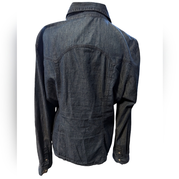 River Island Denim Pearl Snap Western Cowboy Style Women's Shirt XL - Picture 3 of 6